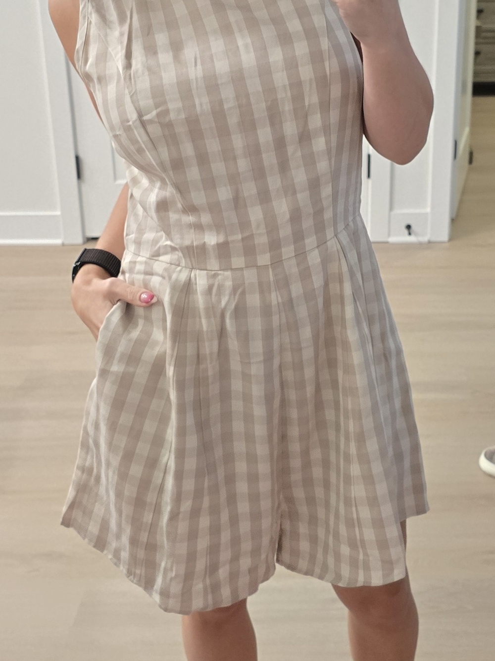 Beige Gingham Women’s Shorts Romper